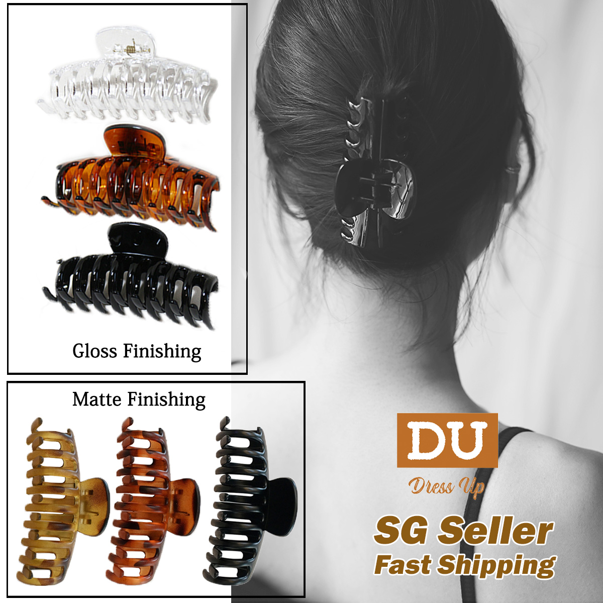 [SG] 9cm Light&Tight Big Women Hair Clip Scrub Claw, Korean Shark Hair Clip Ponytail Holder Clamp Simple Bath Shower Banana Clip Simple Hair Tool Bath Hair Accessories