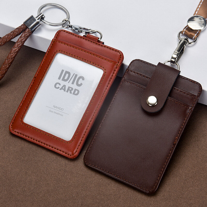 NEW Genuine leather Fashion ID Badge Holders with Nylon Lanyard Access card, campus meal card, bus card, subway card Name Tag Cases Office Supplies