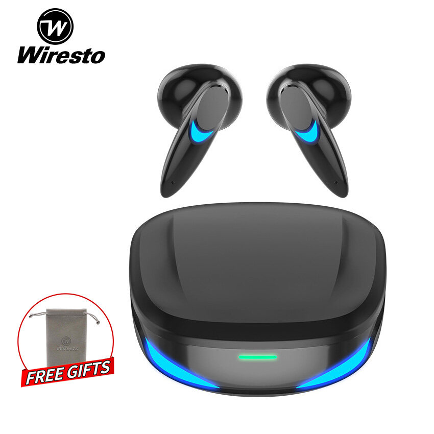 Wiresto TWS Earphone Bluetooth 5.2 Half In-Ear Headphones Noise Canceling Earphones Sports Earbuds Waterproof Headsets HIFI Stereo Earbuds Gaming Headset with Breathing Light Free Storage Bag