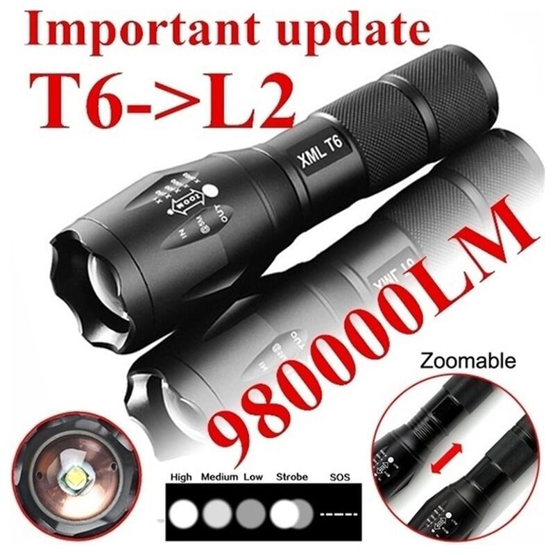 980000LM Powerful Battery powered /USB charging LED Flashlight T6 Linterna Torchlight Outdoor Camping strong light Flashlight