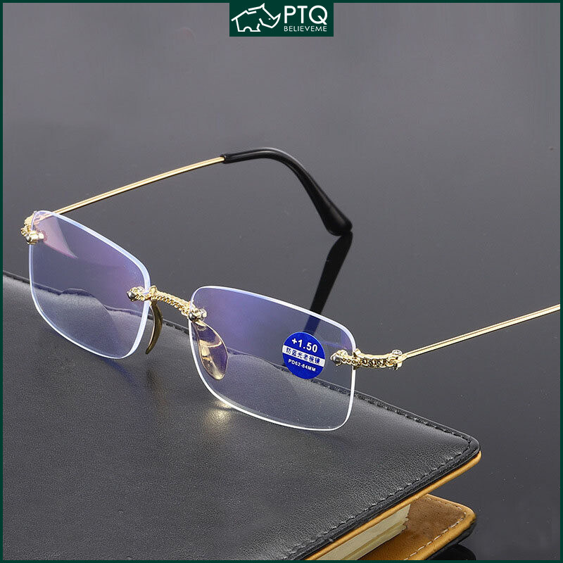 Anti-Blue Light Bifocal Reading Glasses Both Far and Near Progressive Multi-Focus Reading Glasses Frameless Trimming Flat High Quality Eyeglasses PTQ