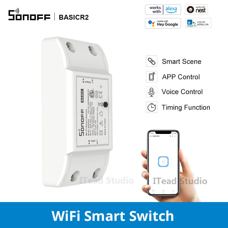 ITEAD SONOFF Basic R2 Smart WiFi Wireless Switch eWeLink APP Remote Control Module for IOS Android APP Timing Control, Voice Control with Google Home Amazon Alexa