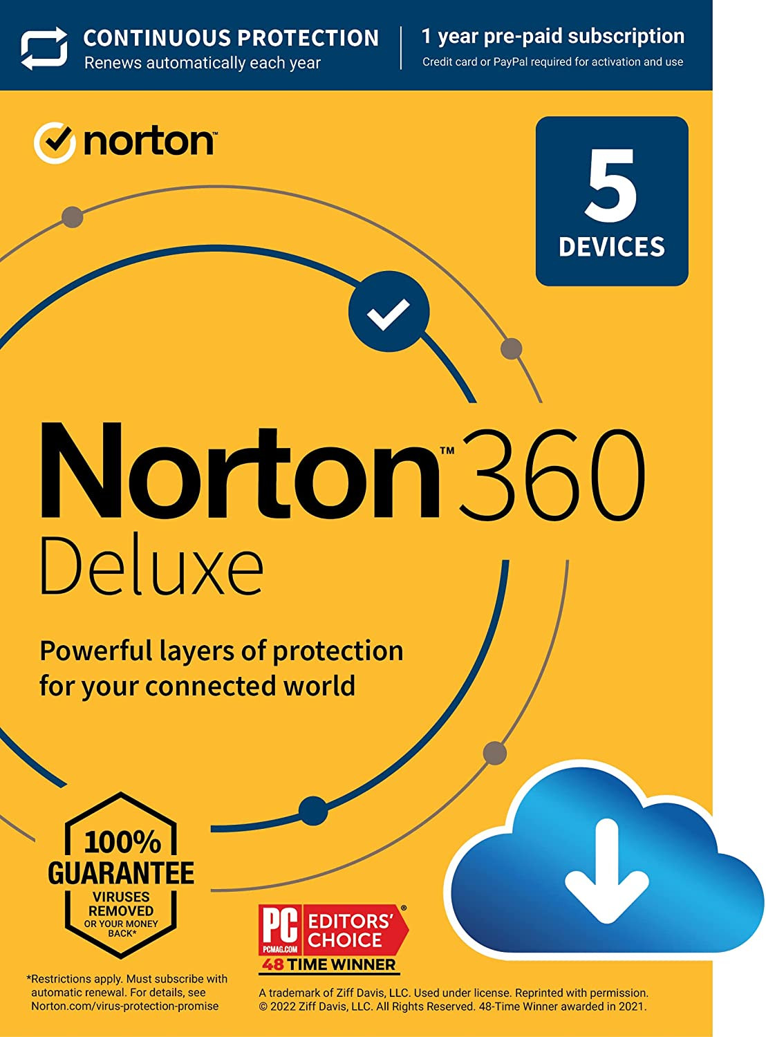 Norton 360 Deluxe 2023, Antivirus software for 5 Devices with Auto Renewal - Includes VPN, PC Cloud Backup & Dark Web Monitoring [Download]
