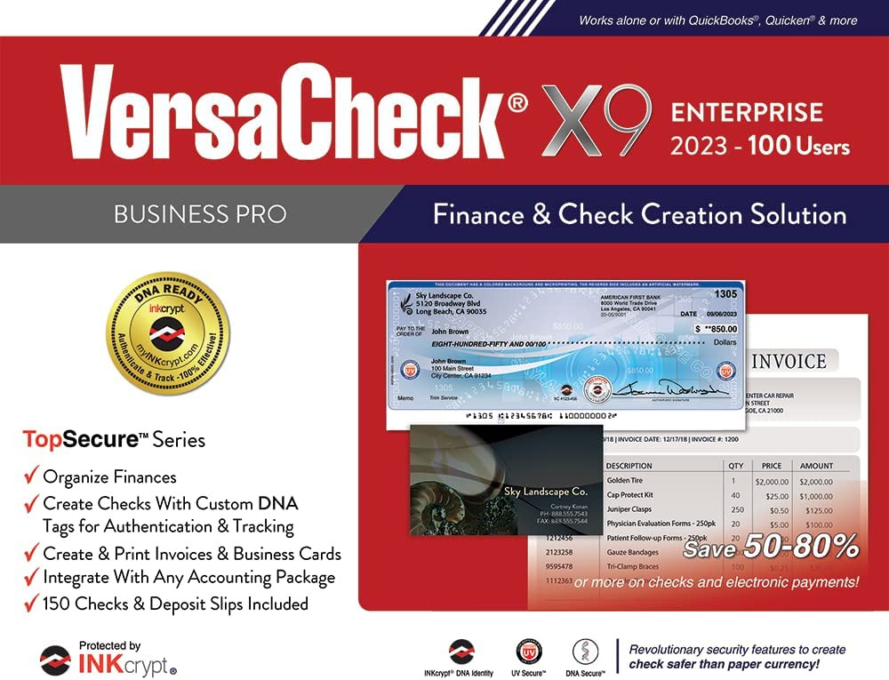 VersaCheck X9 Enterprise 2023 – 100 User Finance and Check Creation Software [PC Download]